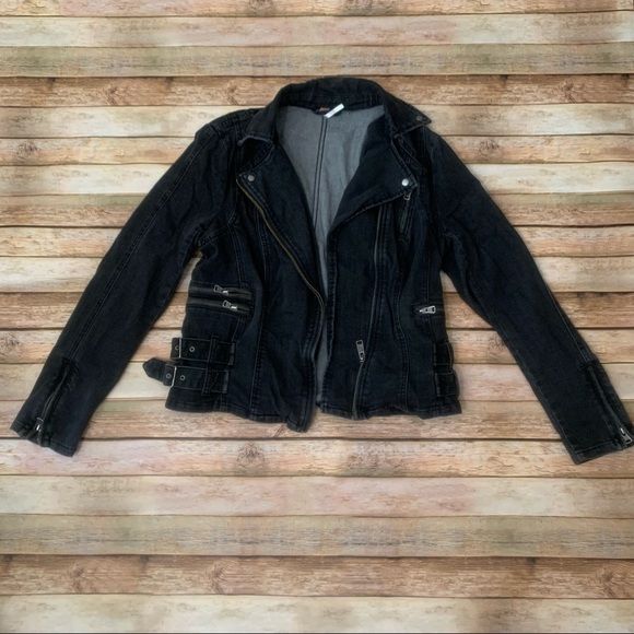 Free People black Denim biker jacket - Picture 2 of 9